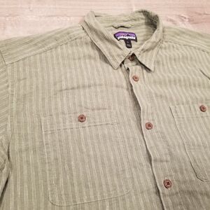 Patagonia Hemp Organic Cotton Mens Button Up Short Sleeve Shirt Large Green